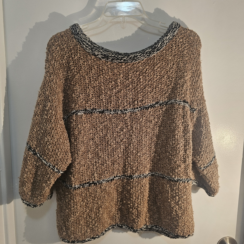 Vintage Liz Linen Cotton Claiborne Brown Sweater with Black Highlights